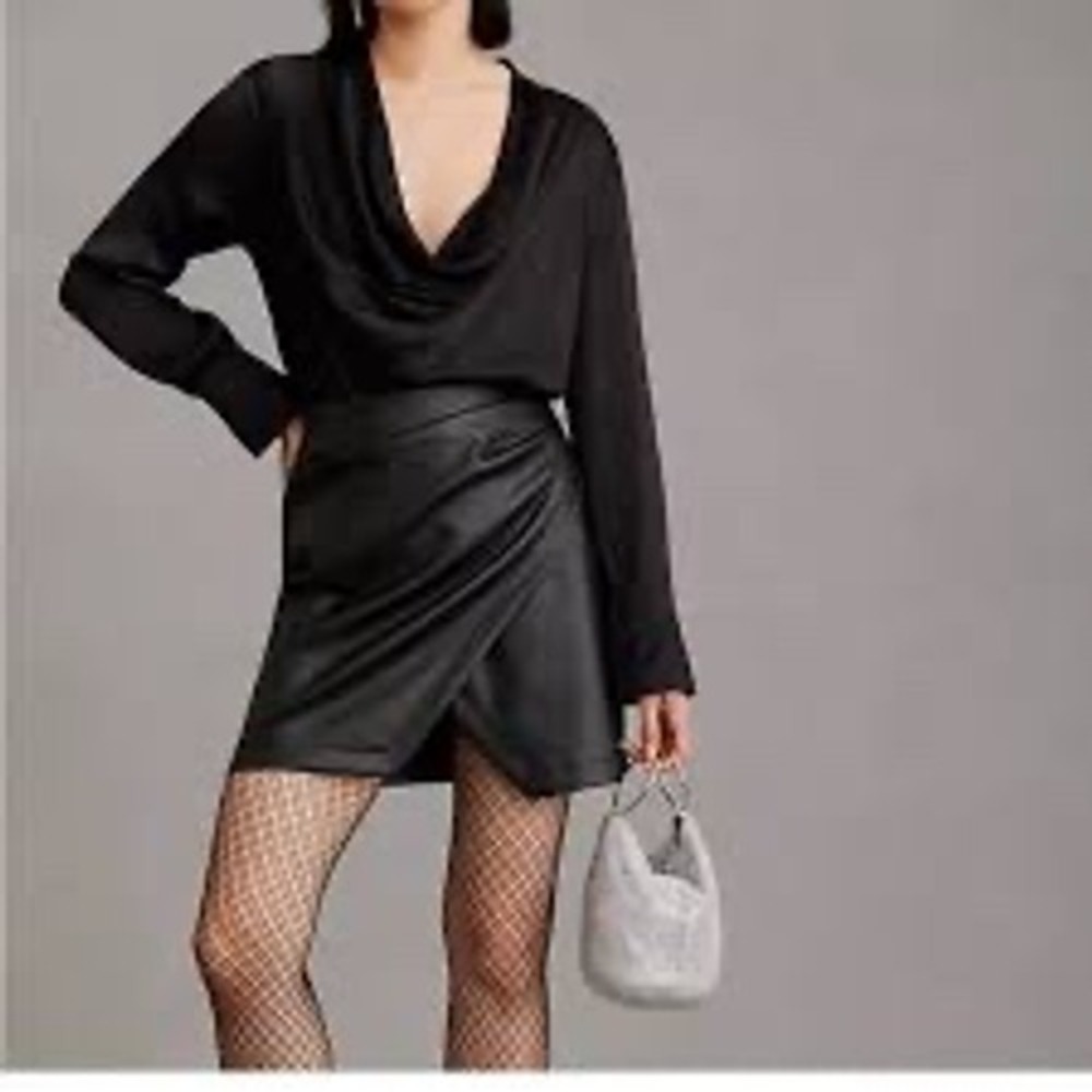 Maeve Anthropologie Mixed Media Dress Womens 2 Black Excellent Faux Leather Mini